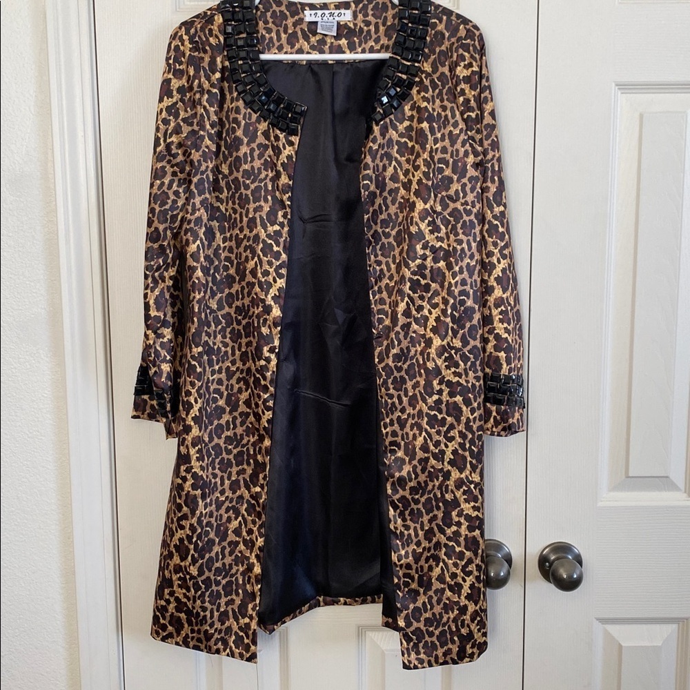 RARE Leopard Print Over Coat | Embellished Collar & Sleeves | Statement Piece